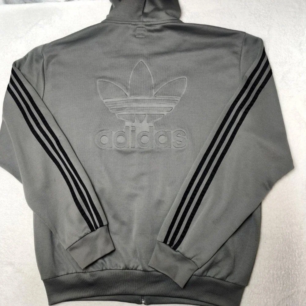 Adidas Track Jacket Mens 3XL Gray Full Zip Pockets Originals Trefoil Sweatshirt